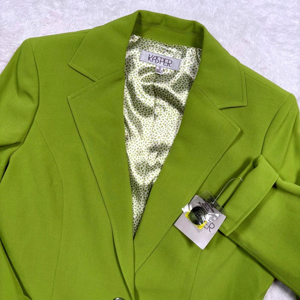 NEW Kasper Blazer Women 12 Palm Green Single Button Notch Lapel Cuffed Slv $99